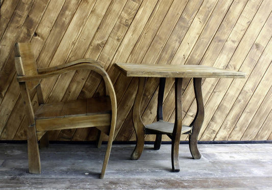 Natural wood table and chair