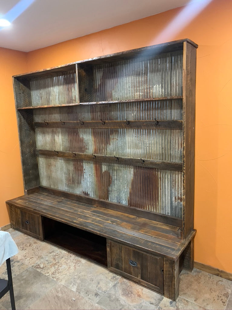 Reclaimed Wood Hall Trees for Entryway Storage and Organization
