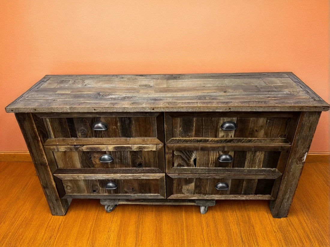 Real reclaimed barnwood dresser with natural weathering