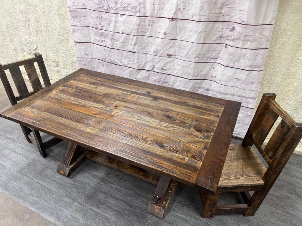 Trestle Base Tables With Rustic Barnwood | Reclaimed wood Tables Any Shape or Design