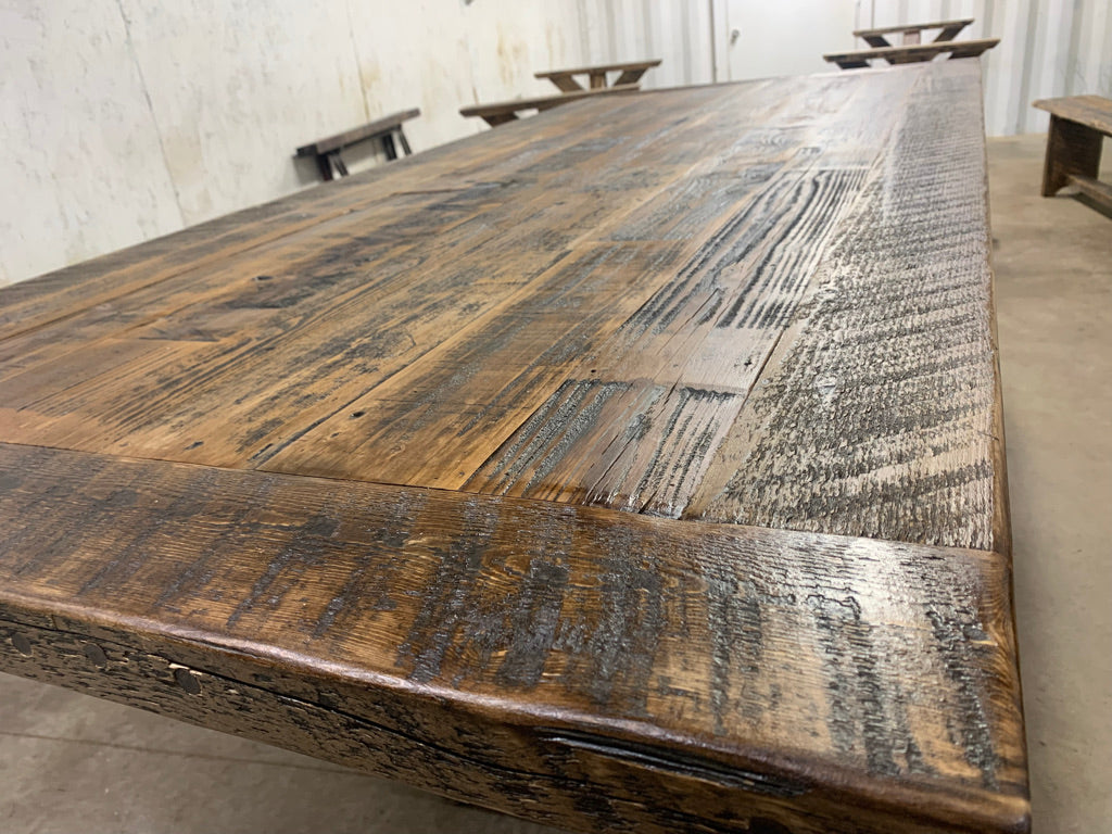 Trestle Base Tables With Rustic Barnwood | Reclaimed wood Tables Any Shape or Design