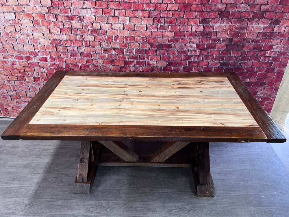 Custom inlaid reclaimed wood table