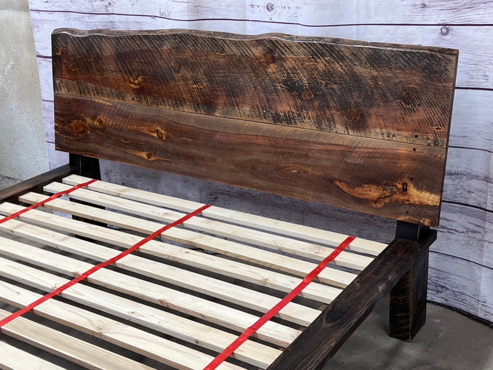 Reclaimed barnwood platform bed for a Denver home