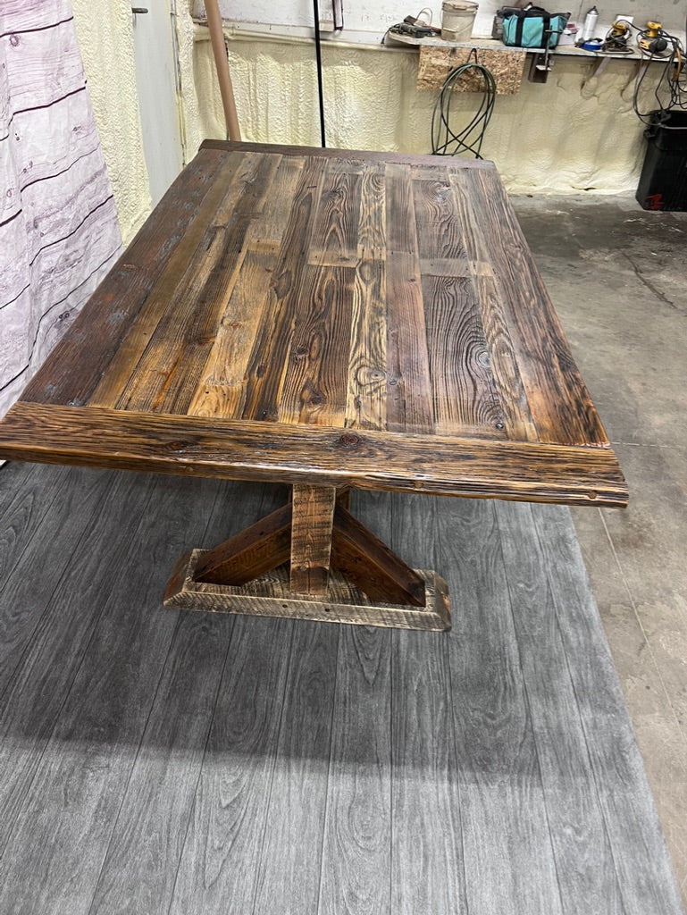 Trestle Base Tables With Rustic Barnwood | Reclaimed wood Tables Any Shape or Design